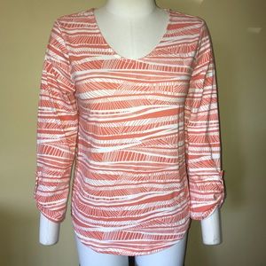 Chico’s orange & white Tab Sleeve Top Shirt